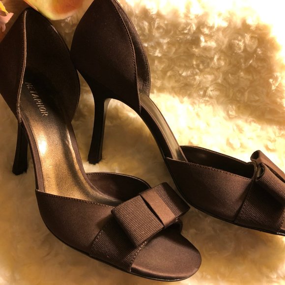 Chocolate Brown Satin Peep Toe (Size 8.5) - Picture 4 of 13